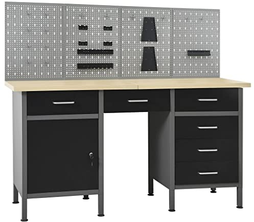 Emmtore Werkbank mit 4 Werkzeugwänden Werkstattwand Lochwand Werkstatteinrichtung Werkzeugschrank Montagewerkbank Werktisch Werkstatttisch