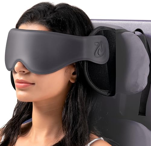 Bonairest Cuscino da Viaggio, Cuscino Cervicale da Aereo con Mascherina 3D per Dormire, Supporto Testa a 360° con Fascia per Sedile, per Voli Lunghi, Essenziale per Viaggi in Auto e su Strada Grigio