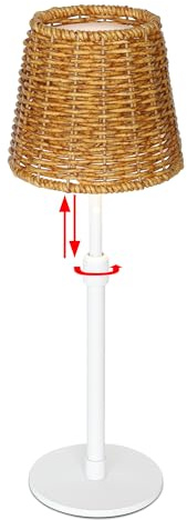 Mr.White Outdoor Waterproof Rechargeable Cordless Table Lamp with Wicker Shade, 5200mAh Battery Operated Table Light with Telescopic Pole, for Patio Restaurant Kitchen (White)