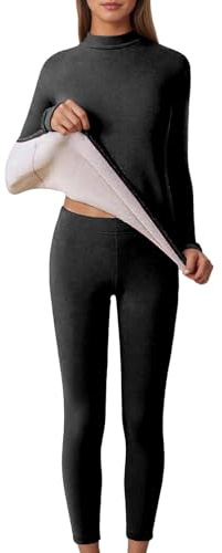 Generisch Traje de pantalón para mujer, ropa interior térmica, conjunto de pijama, cuello alto, parte superior y pantalón largo, forro polar, mullido, pijama, chándal, otoño, invierno, cálido, ropa de