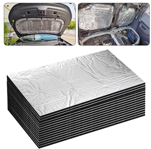 Lot de 15 tapis d'isolation acoustique pour voiture, 400 x 250 x 10 mm, tapis d'isolation acoustique, autocollant, isolation phonique, imperméable, ignifuge, résistant à l'humidité