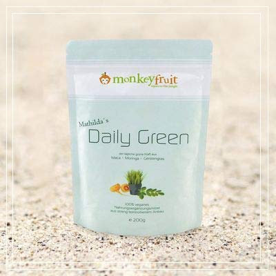 Mathilda´s Daily Green Pulver mit Moringa, Maca & Gerstengras von MonkeyFruit, 200g Pulver, Smoothie in a tablet (by VivaNutria)