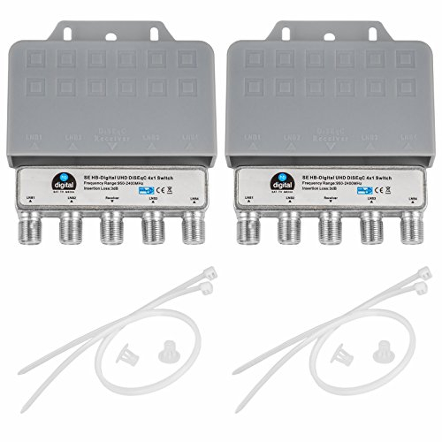 2X DiseqC Schalter SE Switch 4/1 mit Wetterschutzgehäuse HB-DIGITAL 4X SAT LNB 1 x Teilnehmer/Receiver für Full HDTV 3D 4K UHD