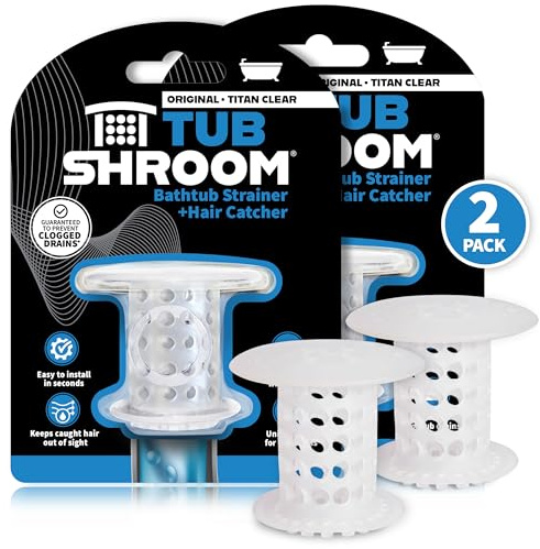 TubShroom Bathtub Drain Hair Catcher – In-Drain Tub Strainer & Clog Prevention Protector, Fits Standard 1.4”–1.75” Tub Drains, Easy Clean, Captures Human & Pet Hair out of Sight (Clear)