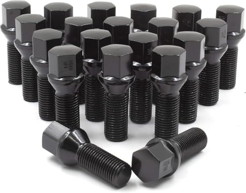 Wheel Accessories Parts 20 Pcs M16 x 1.5 16x1.5 Acorn Seat Lug Bolt 19mm Hex 30mm Thread Length Black Finish RAM Promaster 1500 2500 3500 EV