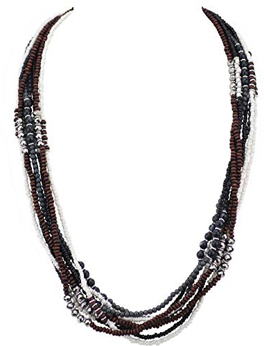 Bocar långt flerfärgat pärlband handgjort uttalande 26 tum halsband för kvinnor (NK-10563) e na, colore: Mörkgrått, cod. NK-10563