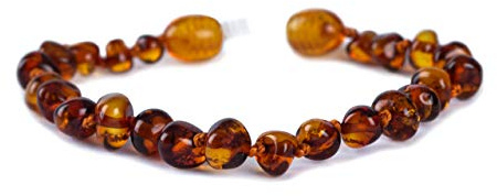 Baby J's - Cognac Coloured Bracelet/Anklet - Premium Amber Bracelet - Handcrafted with 100% Baltic Amber - Fitted with a Safety Screw Clasp - Knotted to Prevent Scattering - 13cm