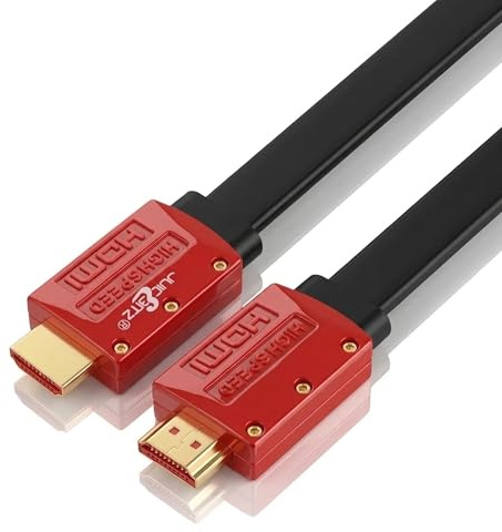 JuicEBitz 4K HDMI Cable 6m, Flat Slim Ultra High Speed HDMI 4k/60fps. 1080p/120hz/144hz, v2.0 Lead. CEC, ARC, Ethernet Cable for UHD TV (inc Wall Mount), XBox, PS5, Apple, Sky, PC/Laptop [6M Long]