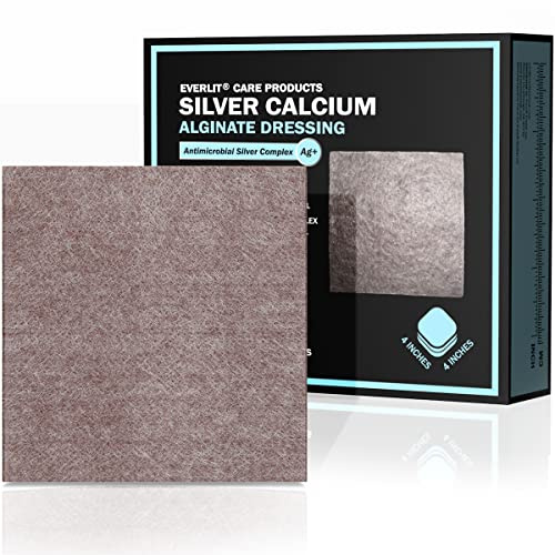 EVERLIT AG Silver Calcium Alginate Wound Dressing | Absorbent Non-Stick Sterile Dressing Pad | Gentle Hemostatic Gauze with Natural Gelling Fiber for Wound Care (4 x 4 | Pack of 10)