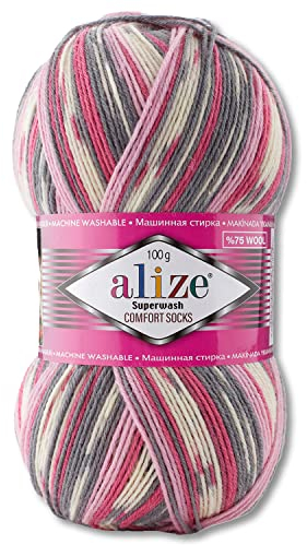 Wohnkult Alize 100 g Superwash Comfort Sockenwolle 33 Farben zur Auswahl EIN-/Mehrfarbig (7707)