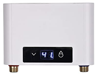 Mini scaldabagno elettronico senza serbatoio elettrico istantaneo, mini scaldabagno istantaneo, scaldabagno istantaneo per bagno cucina, grande display LED (bianco, 3500 W senza set doccia)