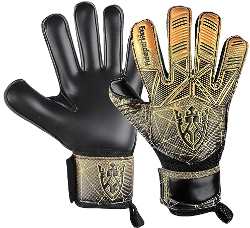 Keeperking Torwarthandschuhe Erwachsene Kinder Jugend mit und ohne Fingerschutz Fußballhandschuhe abnehmbar fingersave 4mm Unisex (5, Gold- Abnehmbar FS)