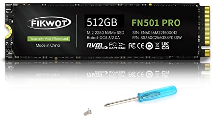 Fikwot FN501 Pro NVMe SSD 512GB M.2 2280 Up to 3500MB/s PCIe Gen3 x4 3D TLC NAND Internal Solid State Drive, SLC Cache Compatible with Laptops & Desktops