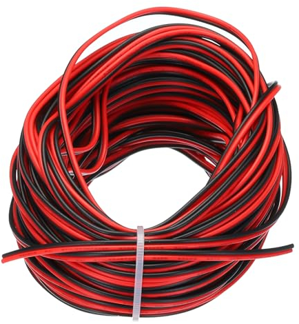 QUARKZMAN 24 AWG 2-adriges paralleles PVC-Kabel, 15 Meter lang, 0,063 Zoll Durchmesser, rot schwarz flexibles Kabelverlängerungskabel 300V für LED RGB Kabel, interne Verkabelung