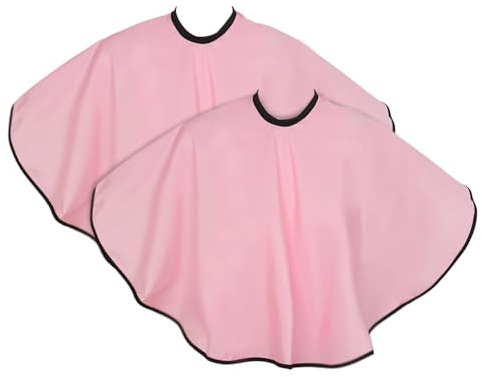 2 Pezzi Mantella Corta per Taglio Capelli, Mantella da Parrucchiere Professionale, Scialle per Barbiere Impermeabile, Mantelle per Shampoo Trucco, Mantella per Tinta dei Capelli in Nylon (Rosa)