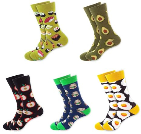 YSJCHEBS 5 Pares De Calcetines Estampados De Diseño Creativo, Divertidos De Pantorrilla, De Algodón Transpirables y Absorbentes Del Sudor