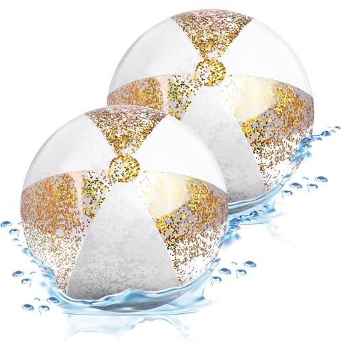 Pelota Hinchable, 2 PCS Glitter Pelota De Hinchable Beach, Transparente Pelotas De Playa Hinchable, Pelota de Playa Hinchable, Lentejuelas Bola Hinchable, para Playa Piscina Fiesta (Blanco)