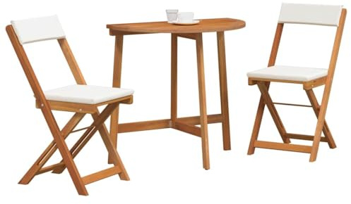 vidaXL Set bistrot 3 PCS Olio Naturale Legno di Acacia Massello, Set di Mobili da Giardino, Bistro Compatto, Collezione D-Shape, Legno d'Acacia Pieghevole