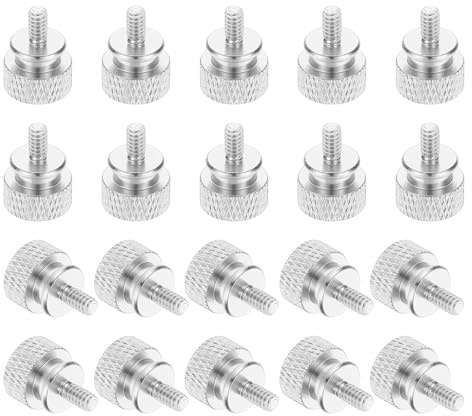sourcing map 20 Pcs 6#32 Knurled Thumb Screw Computer Case Threaded Hand Tighten Screws Aluminum Alloy for PC Case, Silver