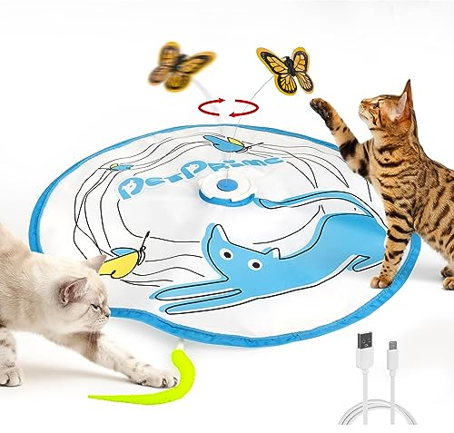 Pet Prime Jouet Interactif Rechargeable pour Chat d'Intérieur - Papillon Automatique 3 en 1 avec Canne à Pêche Cachette - Stimulant & Durable - Éveille l'Instinct de Chasseur