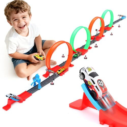 Havnidy Toy Car Track Set with 4 x 360° Loop– Toy Cars for 3-12 Year Olds – Slot Car Race Tracks Car Toys – Birthday for Boys and Girls