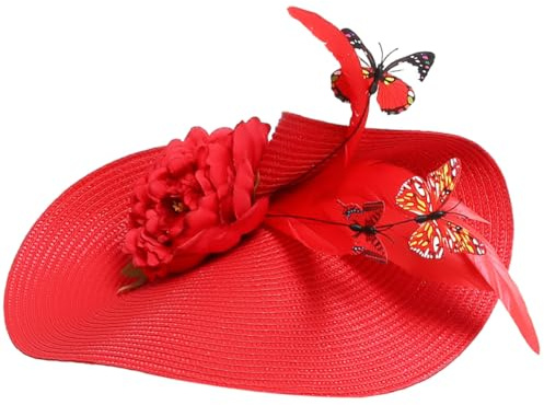 IWOWHERO Fascinateur Chapeau Rouge en Tissu Souple, Orné de Fleurs, et Plumage, Bandeau pour Cheveux Femme, Cosplay et Performances Élégantes