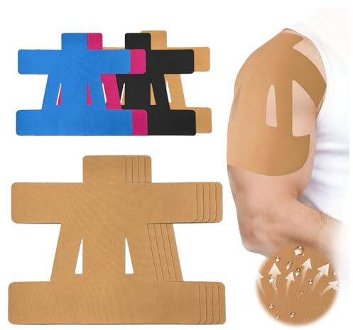 12 stycken förskurna kinesiotejp för axlar, kinesiologisk axeltejp – axelstöd och stabilitet, lindrar axelsmärta Athletic Tape – vattentät och elastisk, andningsbar och allergivänlig
