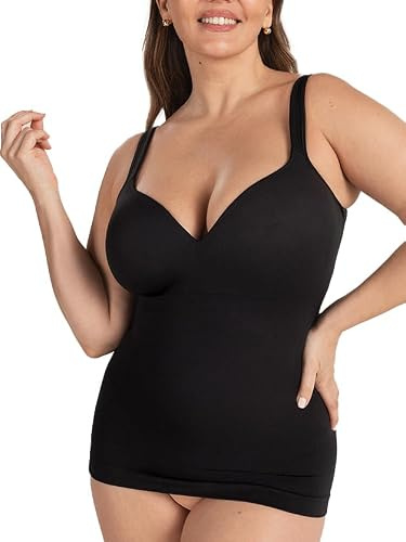 SHAPERMINT Sweetheart Cami with Built-In Bra for Women, Wireless Camisole Tank Top, Tummy Shapewear, Small to Plus Size