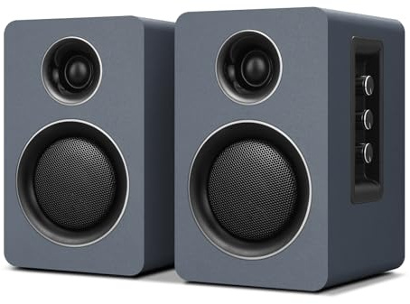ZQMMSPK Active Bookshelf Speakers, 60W, Bluetooth 5.3, USB-C, AUX/RCA, Gray | A 3-inch carbon fiber woofer, 1-inch silk dome tweeter and wood cabinets. For PCs, turntables, TVs, gaming and music.