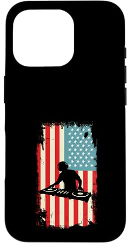 Custodia per iPhone 16 Pro Bandiera americana DJ Disc Jockey Giradischi Musica Audio