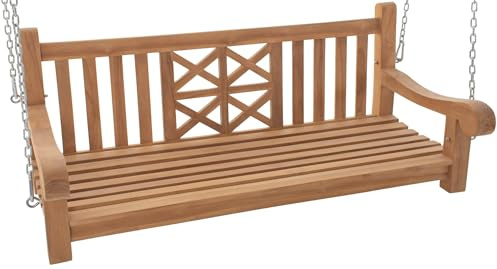 CLP Schaukelbank Farm I Gartenschaukel aus Teakholz I Holzschaukel wetterfest und massiv I mit Befestigungsmaterial, Farbe:Teak, Größe:150 cm