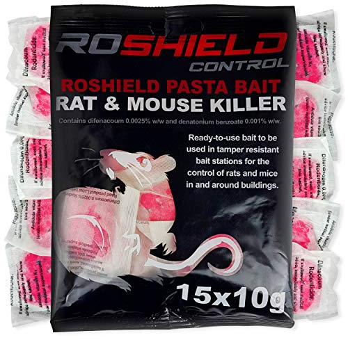 ROSHIELD 45 Rodent Pasta Poison Killer Sachets for Mouse Mice Rat Treatment Control - Fast Acting Bait Station Refill Pack (3 x 150g)