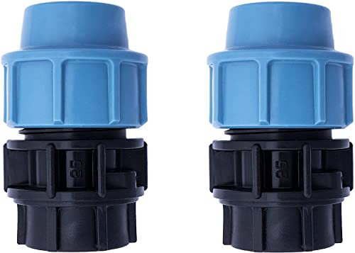 BFG Raccordo Idraulico MDPE per Tubi d'Acqua, Confezione da 2, Adattatori 25mm x 3/4 BSP Femmina, per Tubi in Plastica MDPE, 16 Bar, Temperatura Massima 45°C, Raccordi a Compressione