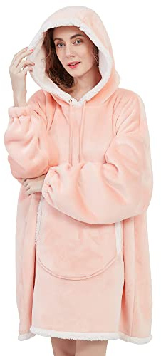 Viviland Sweat à capuche en sherpa doux et chaud avec grande poche frontale - pour adulte - parfait pour une soirée télé - rose - adulte