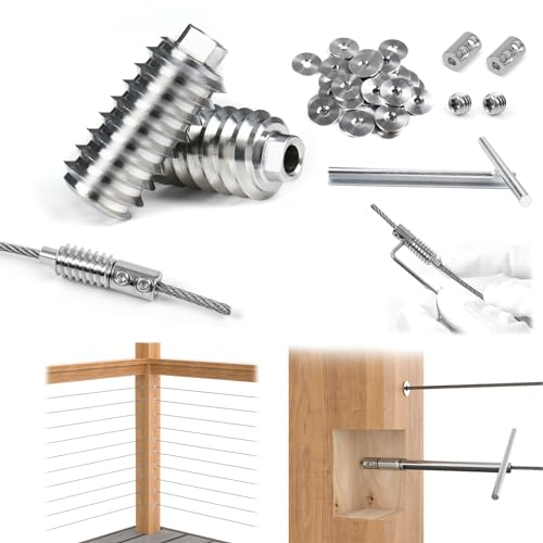 [Patent] Muzata 20 Pack 1/8 Swageless Invisible Cable Railing Kit Hardware Swageless Fittings Lag Screw Hidden for 4x4 6x6 8x8 Wood Posts T316 Stainless Steel Deck Cable Railing System 10 Pairs CB16