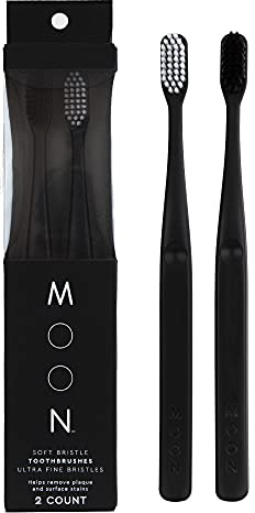MOON Soft Bristle Toothbrush 2-Pack - Extra Soft Toothbrushes for Adults, Sensitive Gums & Teeth-Friendly - 720 Tapered Ultra-Fine Bristles per Brush for Gentle Deep Cleaning