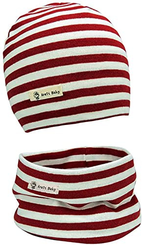 Areti Baby Cappello Lavorato a Maglia e Sciarpa ad Anello, Berretto in Cotone Morbido per Bambini, Collari Scaldacollo Bandana Autunno Inverno Con Colletto