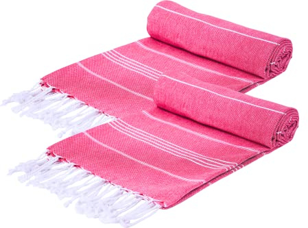 Mon Bijou® Lot de 2 Foutas Légères 200x100 cm – Serviettes de Plage ou Sauna en Coton Recyclé – Douces Séchage Rapide – Idéal Voyage Hammam Pique-Nique Cadeau Pâques Maison Déco Bien-Être