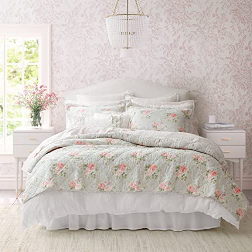 Laura Ashley Ropa de Cama Reversible de algodón con Fundas a Juego, decoración Ligera del hogar para Todas Las Estaciones, Rosa Melany, tamaño King