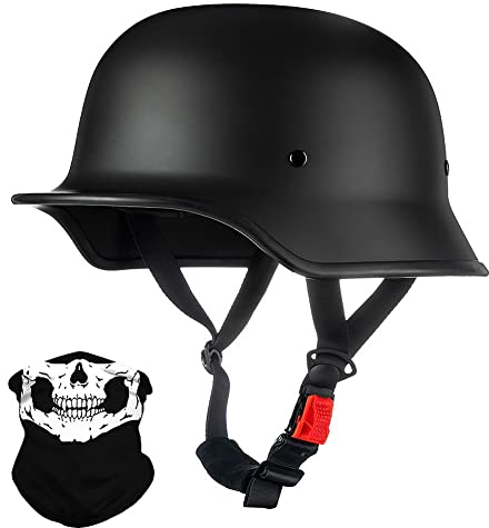 Deutsche Motorrad Halbhelme mit ECE, Jethelm Retro, Chopper Helm, Scooter-Helm, Fahrradhelm, mit Herausnehmbares Innenfutter und Schnellverschlussschnallen M~XXL 57~64CM