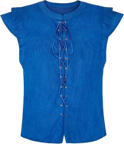 Renaissance Mens Costume Suede Leather Reversible Vest Medieval Pirate Gothic Waistcoat Lace-Up Victorian Halloween Blue L