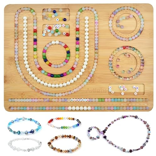 Artlatu Perlenbrett aus Bambus für die Schmuckherstellung, 38 x 28 cm, Perlenbrett für die Schmuckherstellung – Erstellen Sie Ihre einzigartigen Armbänder und Halsketten