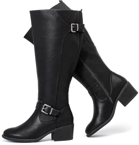 Luoika Women's Extra Wide Calf Knee High Boots, Wide Width Winter Tall Boots., Black 418, 9 X-Wide