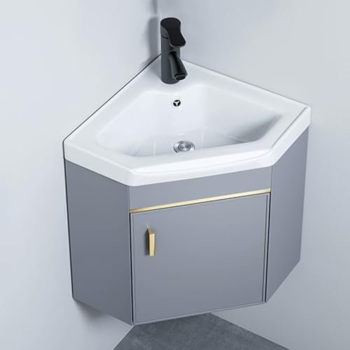 YUGXTH Lavabo d'angle, Meuble-lavabo Triangulaire pour Salle de Bain, Lavabo Mural en Céramique, Meuble de Rangement pour Salle de Bain, Lavabos d'angle pour La Maison(38cm/14.9in)