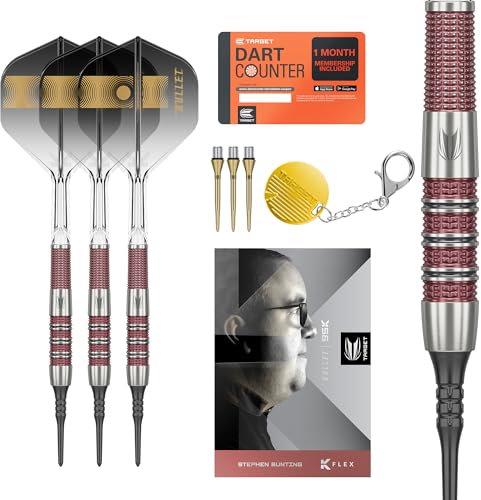 Target Darts Stephen Bunting 95K Softdart-Set, 19 g | K-Flex-Flights und -Schäfte, The Bullet“ Player-Edition-Darts aus 95% Wolfram, Nano Swiss-Steel-Conversion-Points und hochwertiges SP Tool