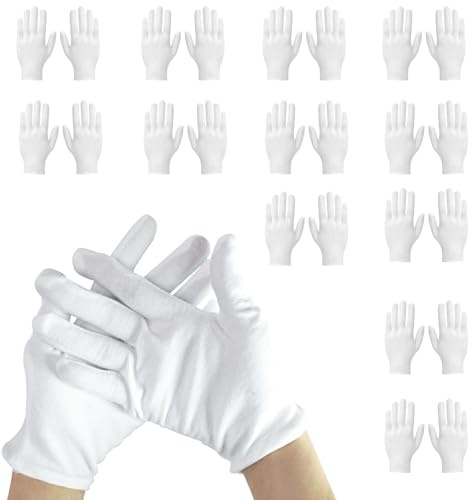 12 paia di guanti di cotone bianchi morbidi guanti protettivi per mani asciutte idratanti SPA per la cura delle mani in cotone (bianco-12 paia)