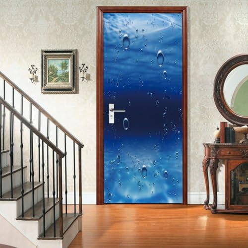 Pegatina Puerta fondo marino azul Autoadhesiva Pegatinas de Pared Mural Decor Hogar Dormitorio Sala de Estar Oficina PóSter ExtraíBle PVC Pegatinas de Arte 77x200 cm
