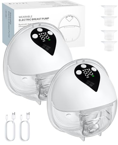 eSynic 2PACK Wearable Hand Free Breast Pump 4 Modes&12 Levels Electrical Breast Pump Wireless Breastfeeding Pump with 27/24/21mm Flange Portable Breast Milk Pump Leak-Proof LED Display BPA Free