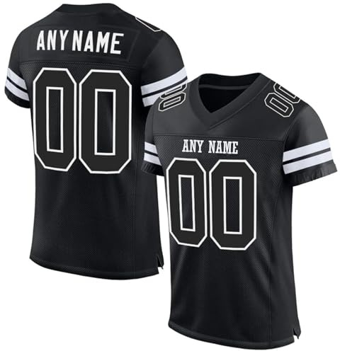 Maglietta di Football Americano Personalizzata | per Uomo, Donna e Bambino | con Il Tuo Nome e Numero | Stile Sportivo a Maniche Corte Nero