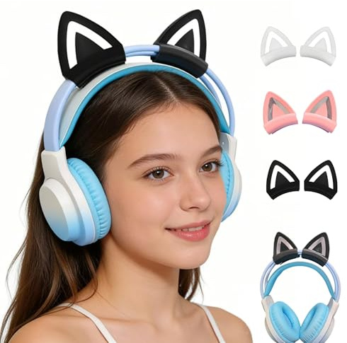 Kattöron för headset, universellt hörlursöron, söta kattöron dekoration med justerbart silikonband, hörlurar kattöron för 2,8–3,5 cm omkrets (svart, kattöron)